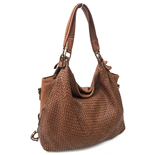 Superflybags Borsa A Spalla In Vera Pelle Intrecciata Effetto Vintage...