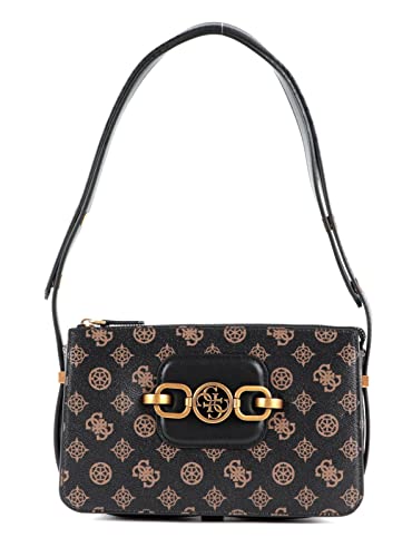 Guess Hensely Logo Top Zip Shoulder Bag Mocha Multi
