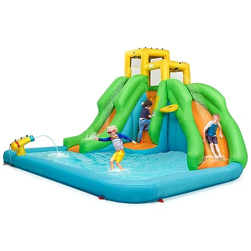 COSTWAY Castello Gonfiabile per Bambini, Con Scivolo, Parete di...