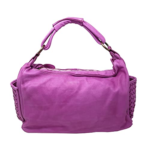 Borsa Donna in Pelle Italiana a Mano Vintage Borse a Spalla (Fucsia)