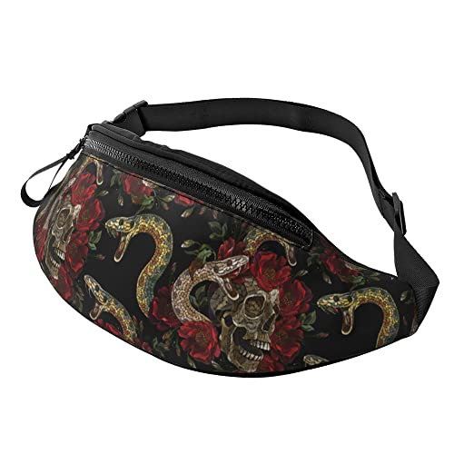 Marsupio Alla Moda Teschio Serpente Rose Rosse Unisex Marsupio Da...