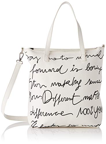 Desigual PU Shopping Bag, Borsa shoppering Donna, Bianco, U