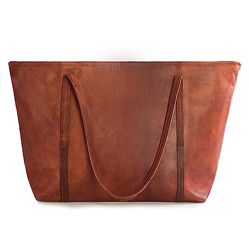 LEABAGS Borsa a mano in vera pelle da donna | Shopper per laptop fino...