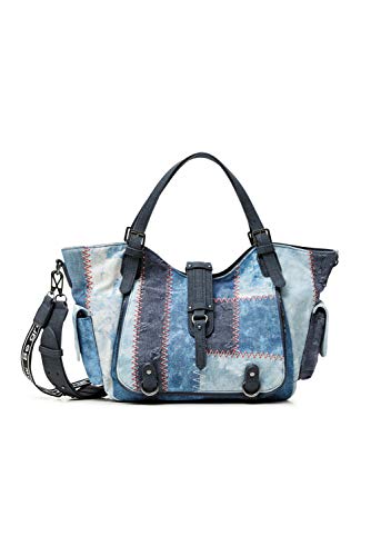 Desigual Denim Shoulder Bag, Borsa a Spalla Donna, Blu, U