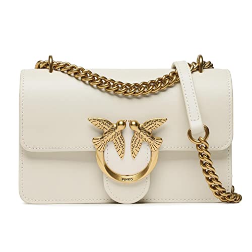 Pinko Love One Mini DC Vitello, Borsa Donna, Z14Q_Bianco Seta-Antique...