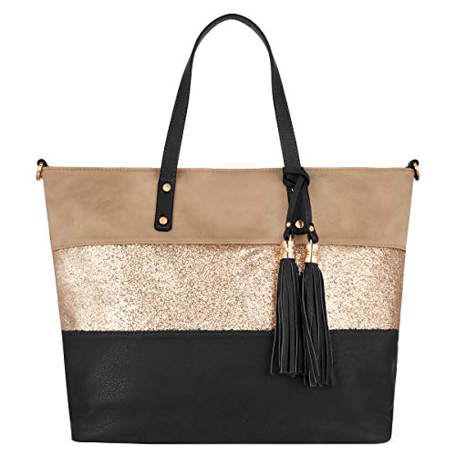 CRAZYCHIC - Borsa a Spalla Shopping Paillette Donna - Tote Shopper...
