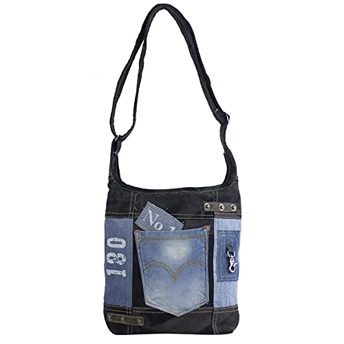 Sunsa - Borsa a tracolla da donna, in tela e pelle, con jeans, piccola...
