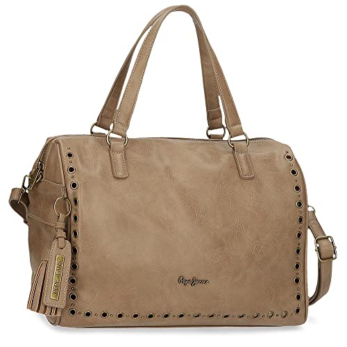 Pepe Jeans Borsa da bowling Camper in finta pelle, beige, 34 x 23 x 17...