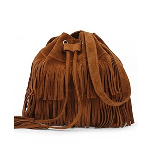 CanVivi - Borsa a tracolla con frange, da donna, in pelle scamosciata,...