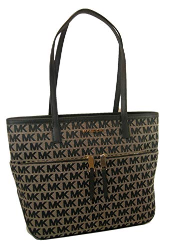 Nuovo Michael Kors MK Logo Borsa Tote Nero Beige Oro Borsa A Tracolla...