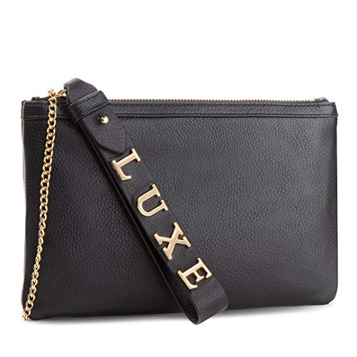 Guess Luxe Borsa in Vera Pelle con Tracolla Donna Nero