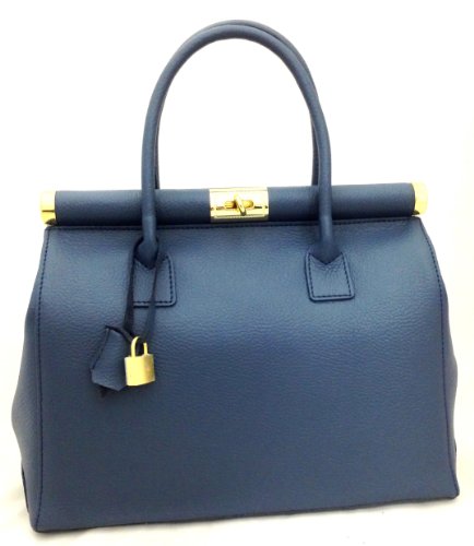 Chicca Borse Borsa Donna a Mano Pelle con Tracolla Bauletto, Blu Scuro