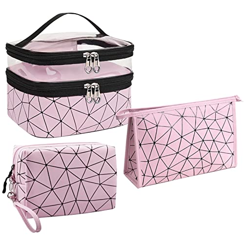 Lakpopya Borsa da Toilette, 3 Pezzi Beauty Case con Motivo a Diamante,...