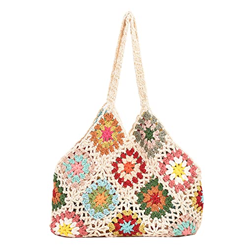 Qoier Borsa a tracolla con fiore all'uncinetto, borsa da donna a...