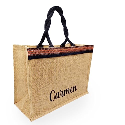 Caribu design Borsa in Juta Personalizzata con Nome Iniziali Testo...