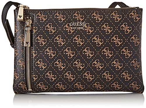 Guess NAYA Double Zip Crossbody, Borsa Donna, Brown/Black, Taglia...