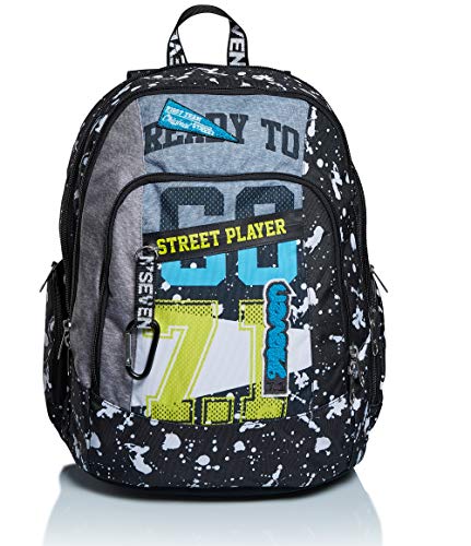 Seven Zaino Scuola Advanced, Nero Azzurro Grigio, Street Player, Zaino...
