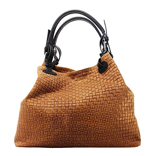 Borsa a Mano Stampa Intrecciata da Donna con Tracolla in vera pelle...