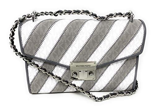 MICHAEL KORS ROSE MEDIUM LEATHER SHOULDER CROSSBODY BAG (Grey White)