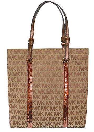 Michael Kors - Borsa a secchiello con lustrini, motivo a righe