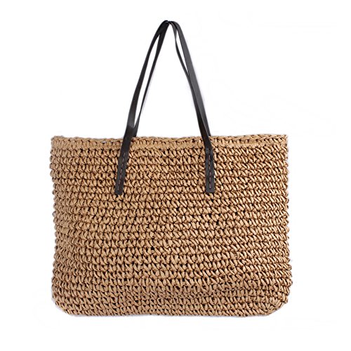 Chikencall Borsa tote in paglia da donna Borsa da spiaggia estiva...