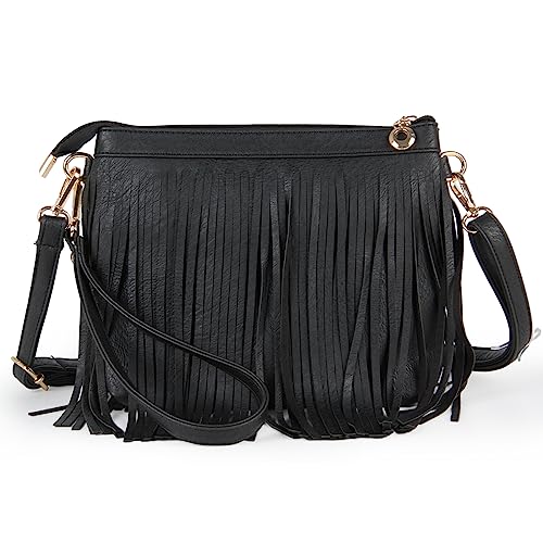 LUI SUI Borsa a tracolla da donna in ecopelle con nappa, borsa a...