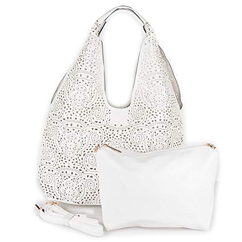 Borsa bianca traforata da donna ragazza shopping bag hobo grande con...