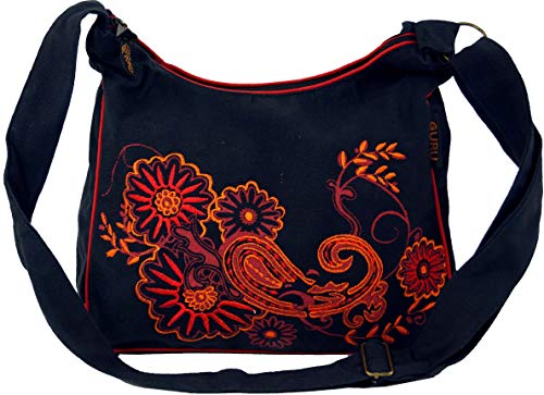 GURU SHOP Schultertasche, Hippie Tasche, Goa Tasche - Schwarz/rot,...