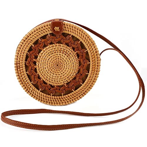 icyant Borsa a Tracolla Rotonda in Rattan, Bohémien Donna Borsa...