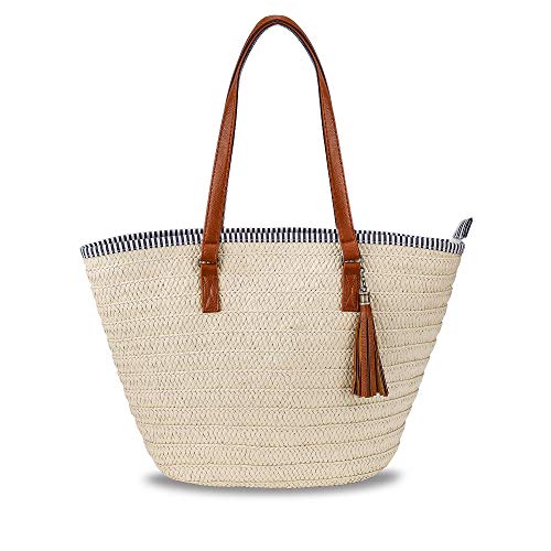 Borsa a Tracolla in Paglia Intrecciata Rotonda Borsa da Spiaggia Nappa...