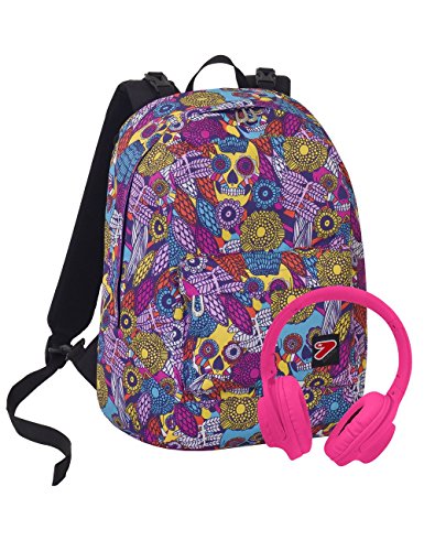 Seven Zaino The Double, Skull, Rosa, Cuffie wireless, 2 zaini in 1...