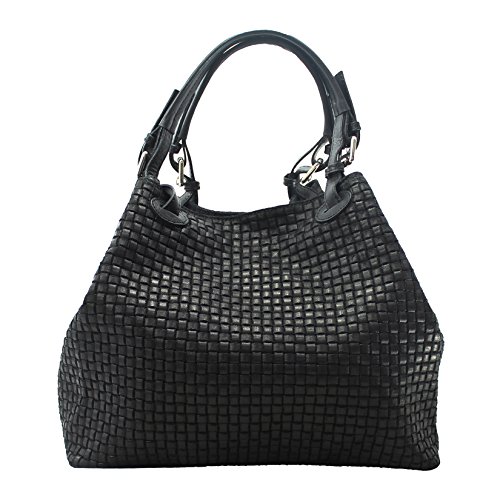 Borsa a Mano Stampa Intrecciata da Donna con Tracolla in vera pelle...