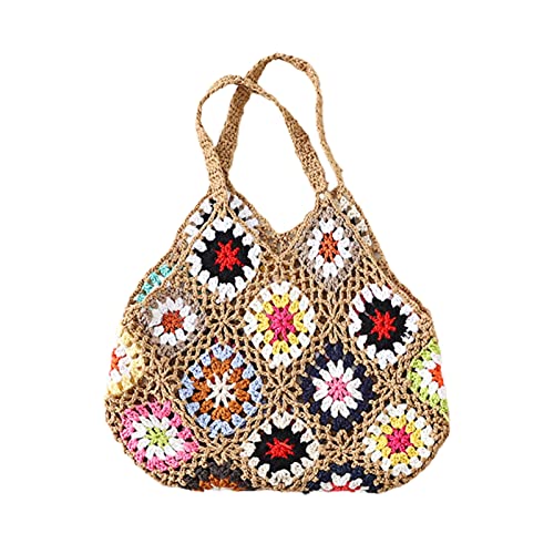 Borsa tote da donna all'uncinetto floreale di grande capacità fatta a...