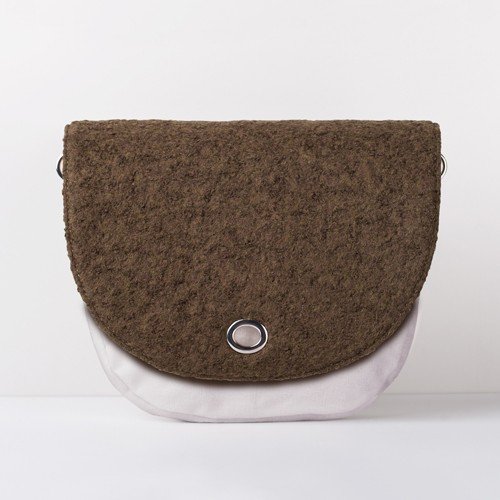 JU'STO Justo J-HOOP CANVAS CON PATTA LANA BOUCLE' VERDE OLIVA
