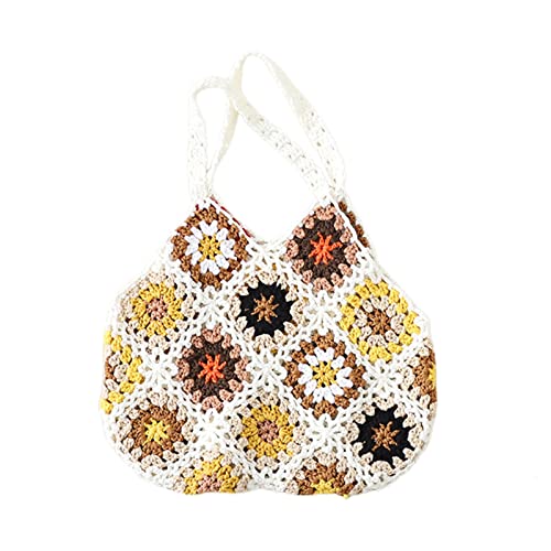 Borsa tote da donna all'uncinetto floreale di grande capacità fatta a...