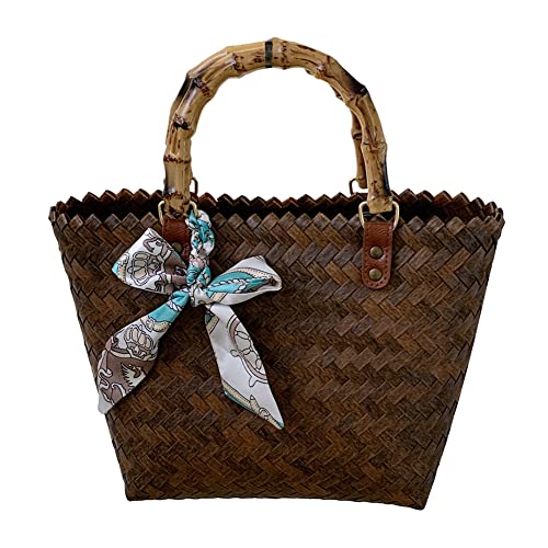 Starnearby Borsa di Paglia Donna Borsa a Mano Intrecciata in Strisce...