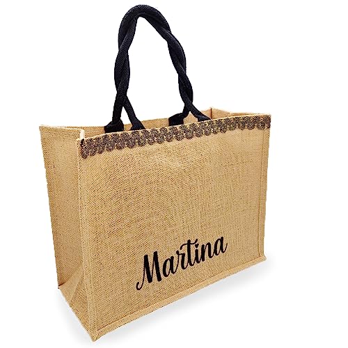Caribu design Borsa in Juta Personalizzata con Nome Iniziali Testo...