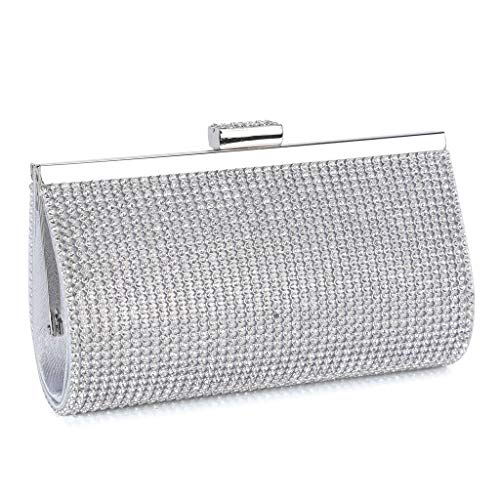 BAIGIO Pochette Donna Elegante Argento Strass Clutch Cerimonia...