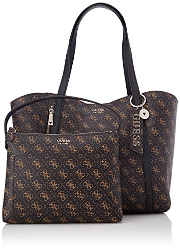 Guess NAYA Trap Tote, Borsa Donna, Brown/Black, Taglia Unica