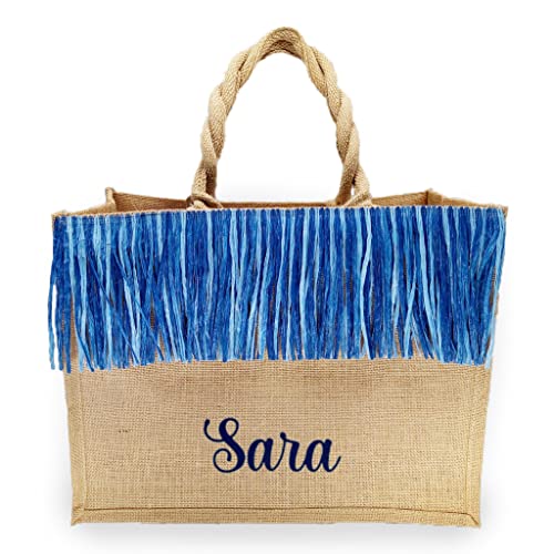 Caribu design Borsa in Juta Personalizzabile con Iniziali o Nome Tote...