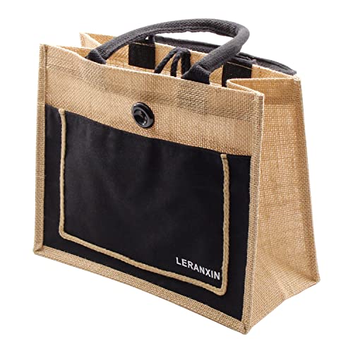 LERANXIN Borsa Shopper di Iuta, 30×25×13 cm con Tasche Laterali a...