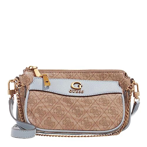 Guess Nell Logo Mini Double Pouch Crossbody Latte Logo/Slate