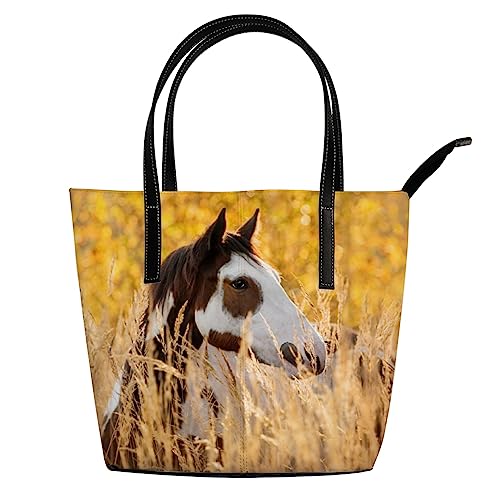 Grandi Borse Tote per le signore Cavallo Lungo Erba Autunno Donne...