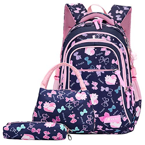 Zaino per bambini 3 pezzi Borsa da scuola rosa per ragazze in nylon...