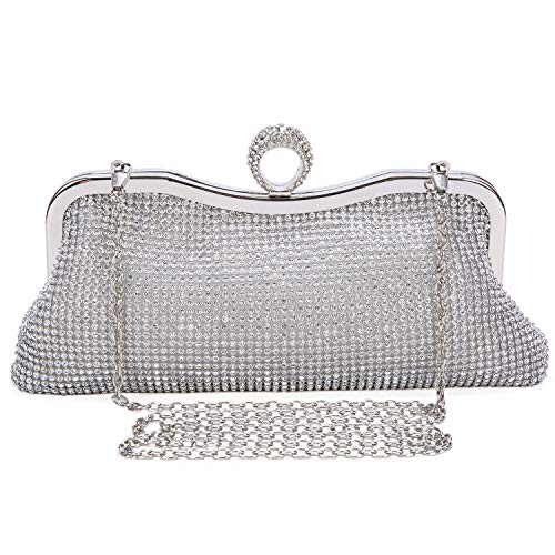 BAIGIO Pochette Donna Cerimonia Argento Strass Clutch Elegante...