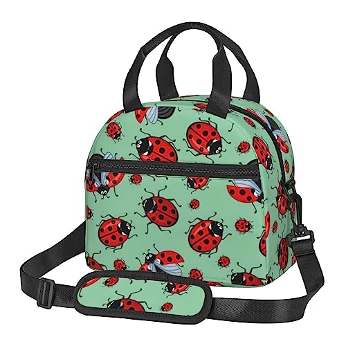 OPSREY Coccinelle rosse su sfondo blu stampato borsa pranzo portatile...