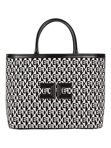 Elisabetta Franchi Shopper a spalla stampa jacquard rombi nero...