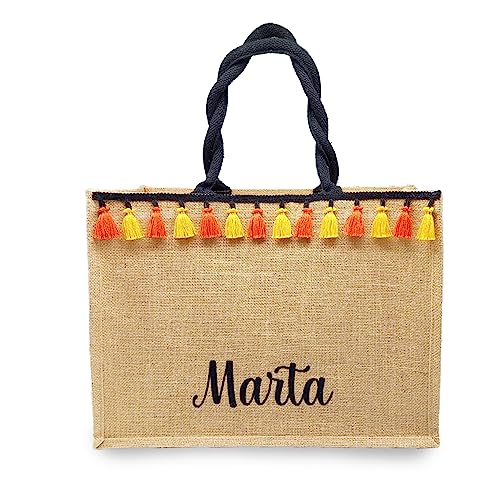 Caribu design Borsa in Juta Personalizzata con Nome Iniziali Testo...