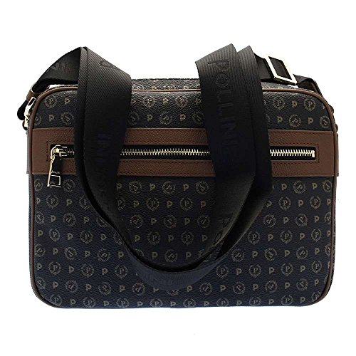 Pollini BORSA TAPIRO PVC NERO +VIT.MARRONE 30x11x23