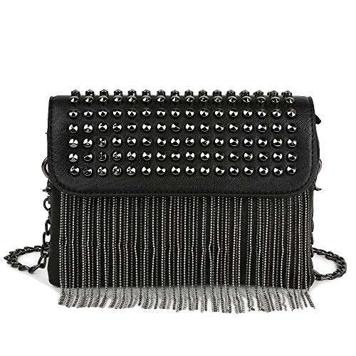 Kris Anna Borchie Mini Borsa a tracolla con Catena Frange da Donna...